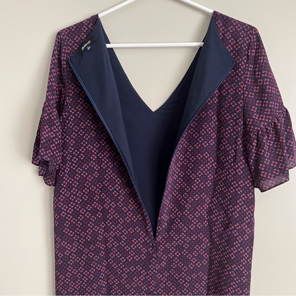 MADEWELL Silk Bell-Sleeve Dress Painted Clover Purple Mini Ruffle Sleeve Size 0 - Picture 8 of 9